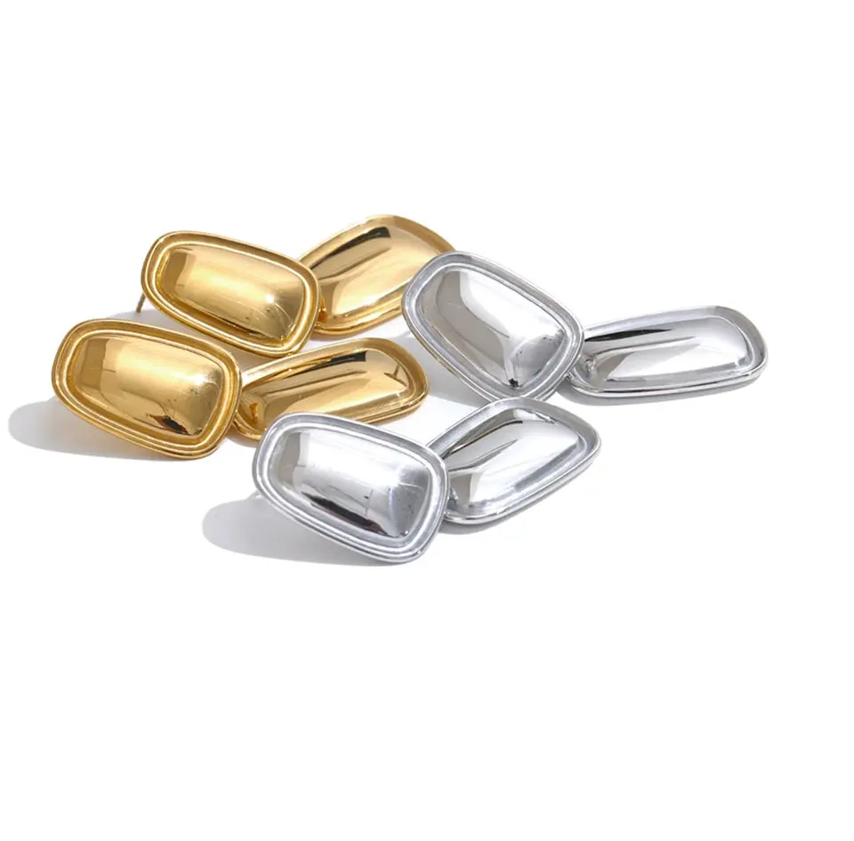Square Rectangle Drop 18k Gold Plated Stainless Steel Waterproof Earrings by Poised Me Jewelry Studio