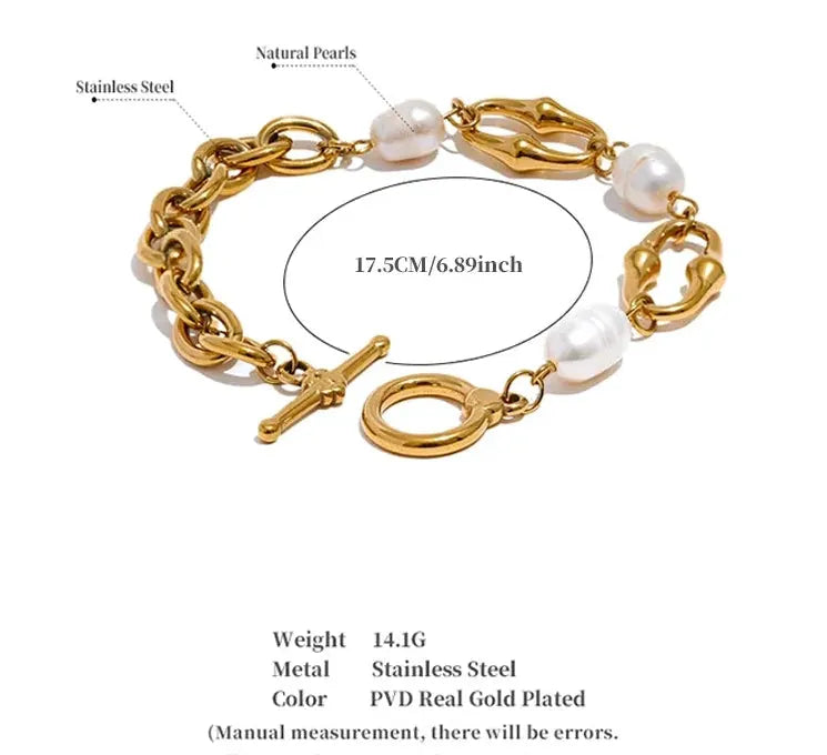 The Natural Pearl Chain Toggle-Clasps Bracelet Bangle for Women Elegant Fashion  Waterproof by Poised Me Jewelry StudioJewelry Studio