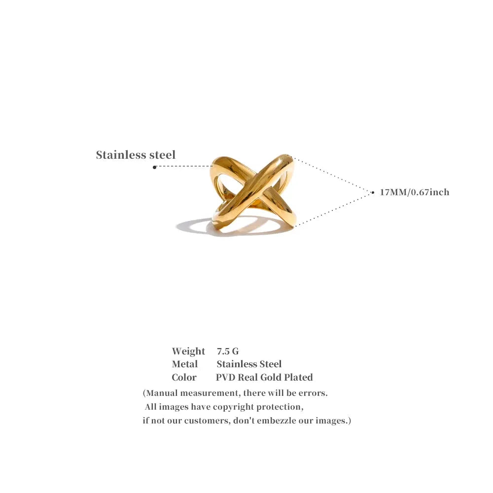 X-Shape Statement Ring – Handmade Polished 18k Gold Plated PVD Stainless Steel | Waterproof Geometric Finger Jewelry for Women by Poised Me Jewelry Studio
