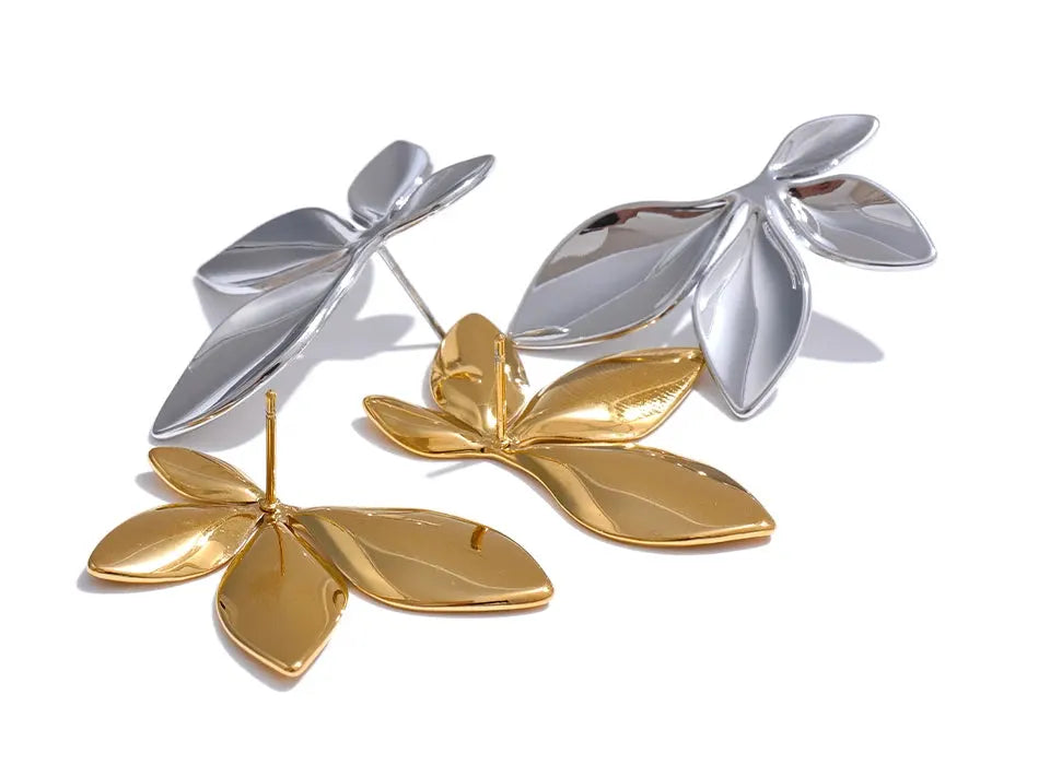 Stainless Steel Leaves Flower Stud Earrings Anti Allergy Waterproof Jewelry by Poised Me Jewelry Studio