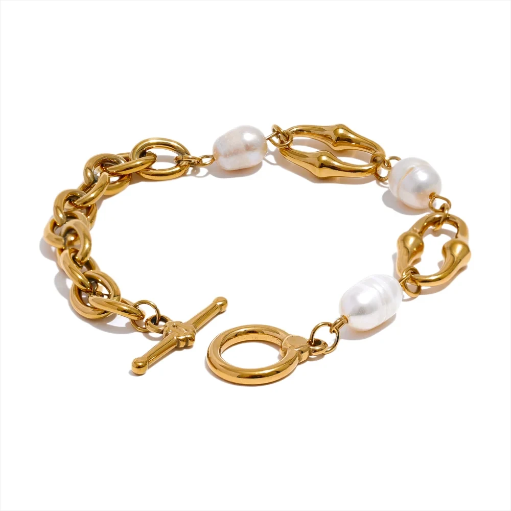 The Natural Pearl Chain Toggle-Clasps Bracelet Bangle for Women Elegant Fashion  Waterproof by Poised Me Jewelry Studio