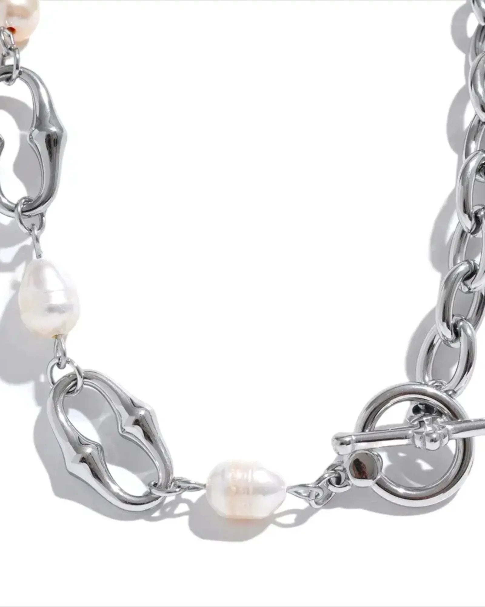 Freshwater Pearl And Metal Chain Necklace With 18K PVD Plated Accent by Poised Me Jewelry Studio