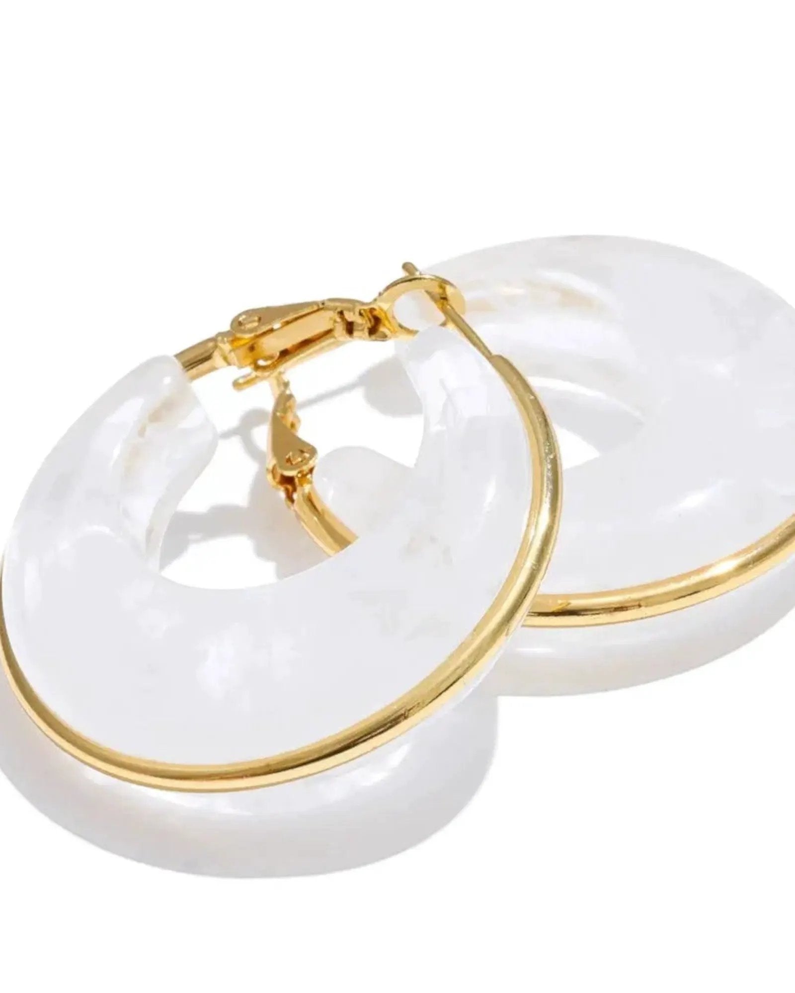 Green Marble Acrylic Hoop Earrings With 18K Gold PVD Plated Stainless Steel Trim For Women by Poised Me Jewelry Studio
