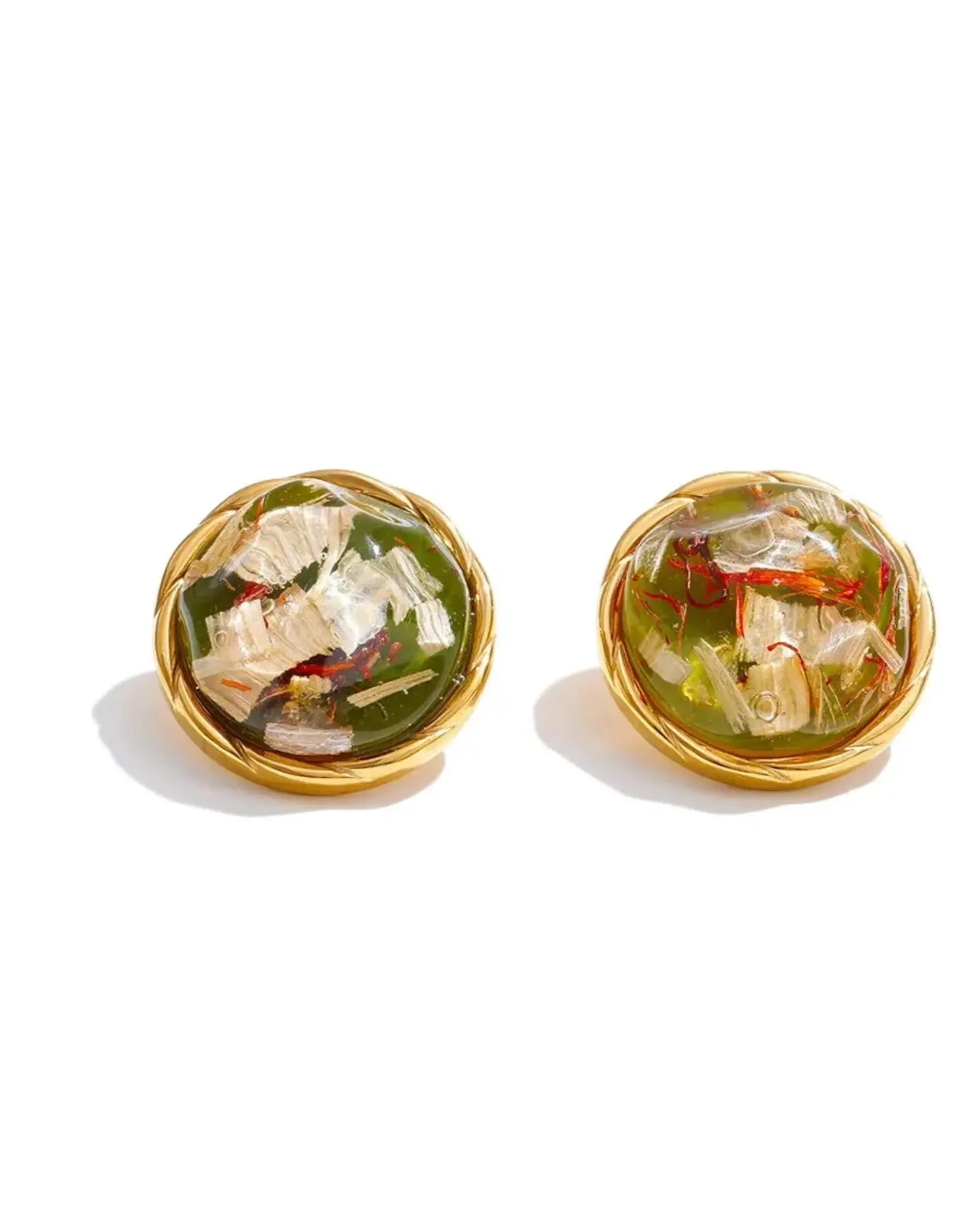 Resin Round Stud Earrings 18K Gold PVD Plated Stainless Steel Waterproof by Poised Me Jewelry Studio