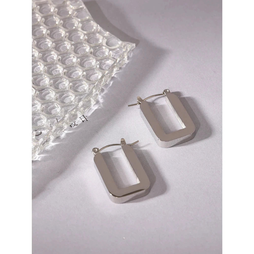 Trendy Stainless Steel Rose Gold Square Hoop Earrings for Women Simple Metal 18 K Plated Fashion Charm Jewelry Gift by PoisedMe