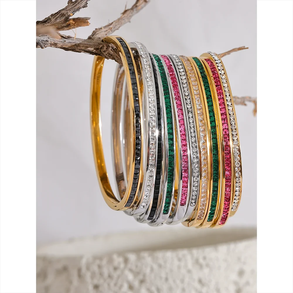 Two Shape Round Square Colorful Cubic Zirconia Stainless Steel Bracelet by PoisedMe