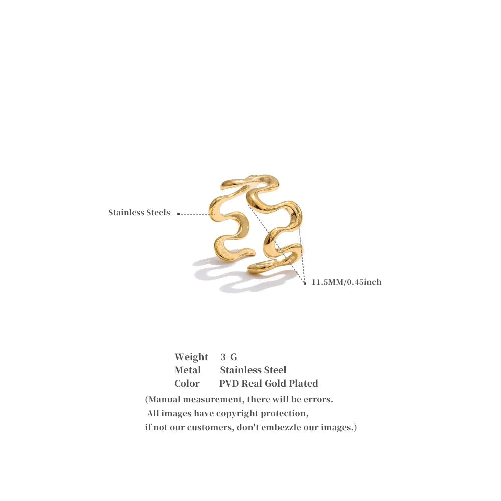 PoisedMe Minimalist Stainless Steel Metal Irregular Open Adjustable Ring for Women Rust Proof Distinctive Jewelry 2025 -