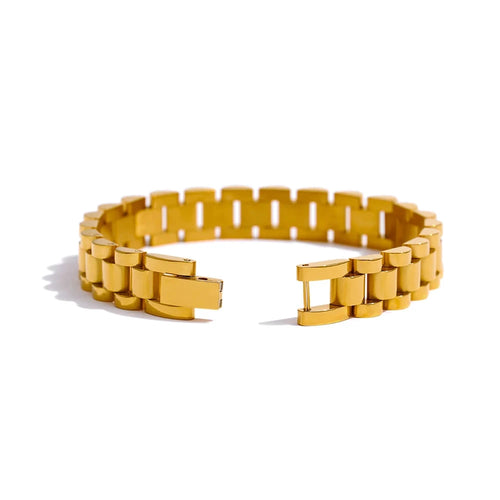 Stainless Steel Chain Bracelet Simple 18 K Plated Heavy Metal Texture Fashion Jewelry Men Bijoux Femme Party Waterproof by PoisedMe