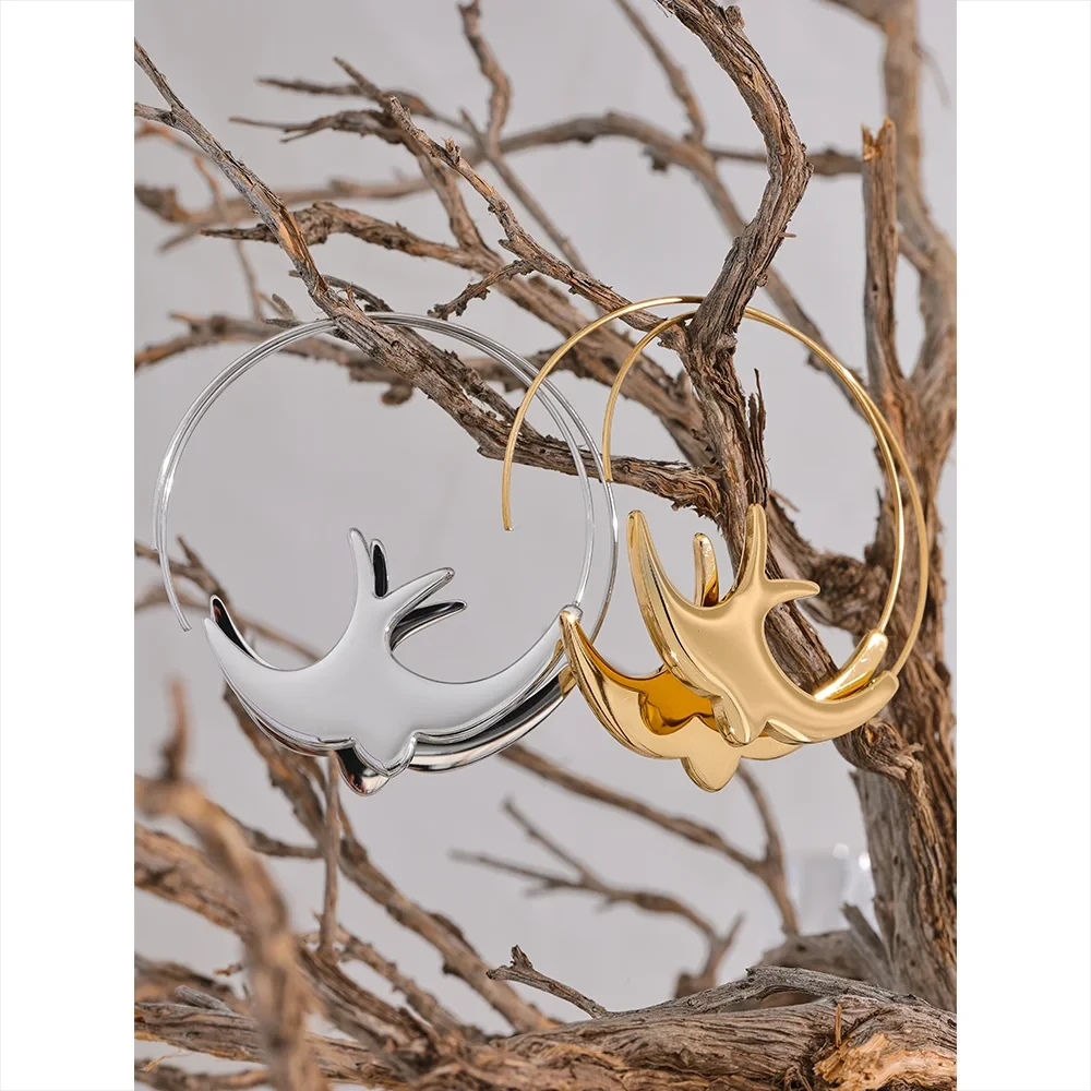 New Stainless Steel Swallow Bird Thin Hoop Earrings for Women Prevent Allergy Minimalist Metal Personalized Ear Jewelry by PoisedMe