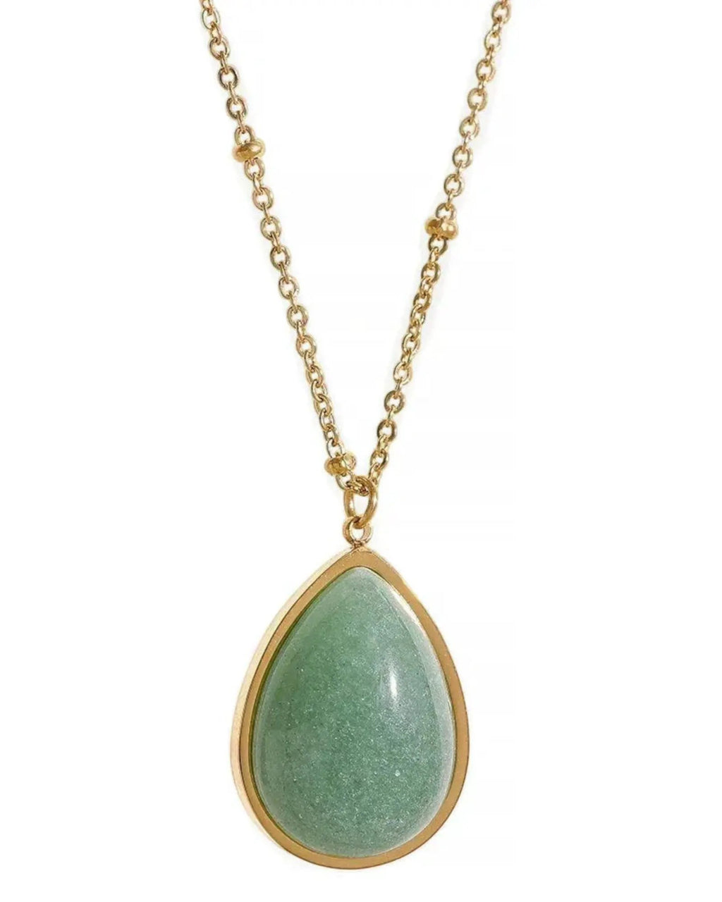Amethyst Green Aventurine Water Drop 18K Gold PVD Plated Stainless Steel Necklace Pendant by Poised Me Jewelry Studio