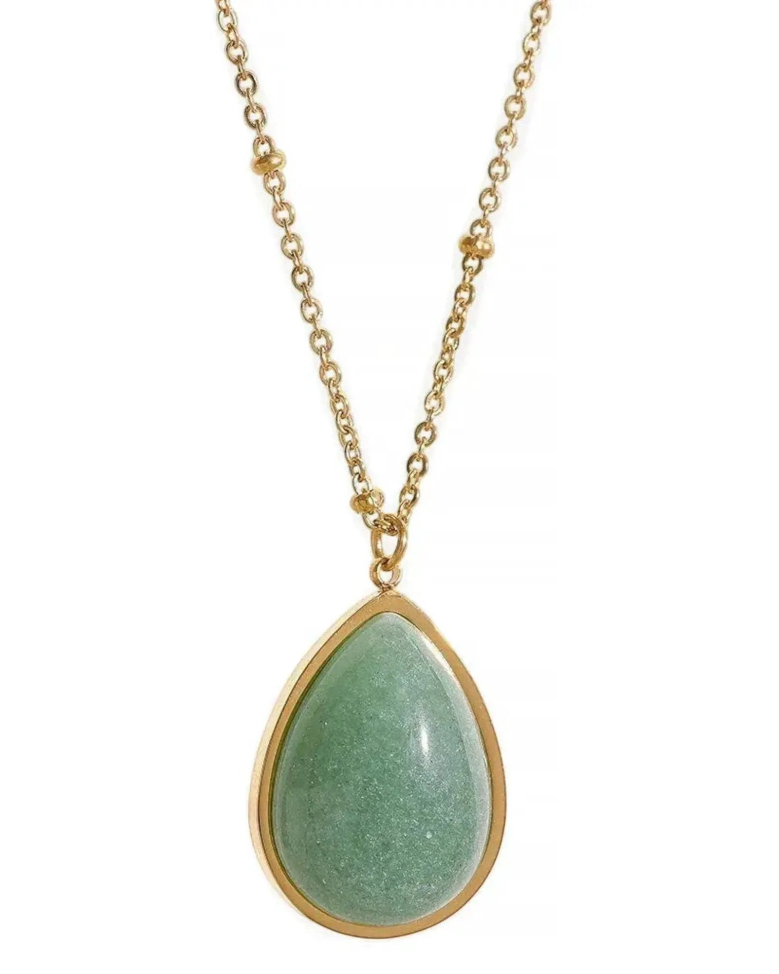 Amethyst Green Aventurine Water Drop 18K Gold PVD Plated Stainless Steel Necklace Pendant by Poised Me Jewelry Studio