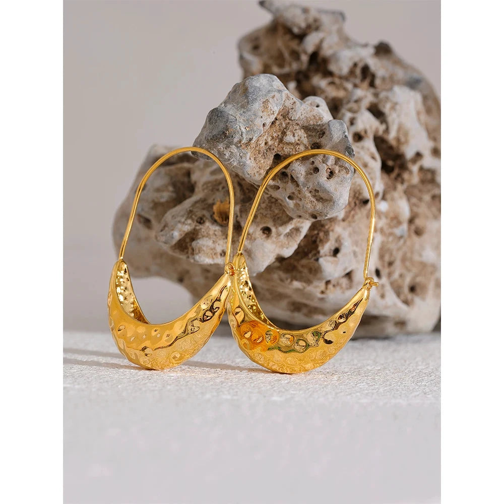 18K Gold Textured Hoop Earrings – Waterproof Stainless Steel Jewelry by PoisedMe