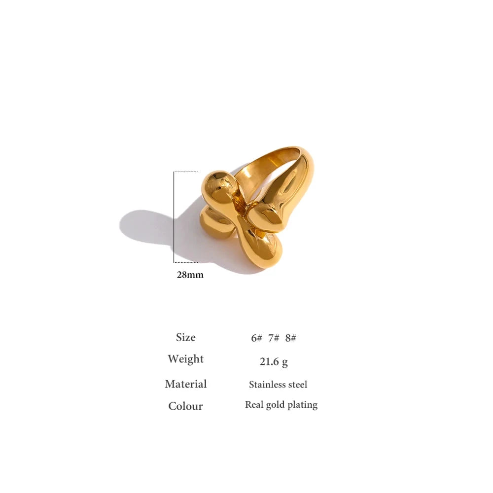 Stainless Steel Statement Ring New Design Metalic Texture 18 K Plated Finger Ring Waterproof Jewelry Bagues Pour Femme by PoisedMe