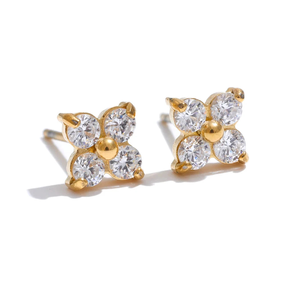 Waterproof Cubic Zirconia Flower Stud Earrings 316L Stainless Steel by PoisedMe