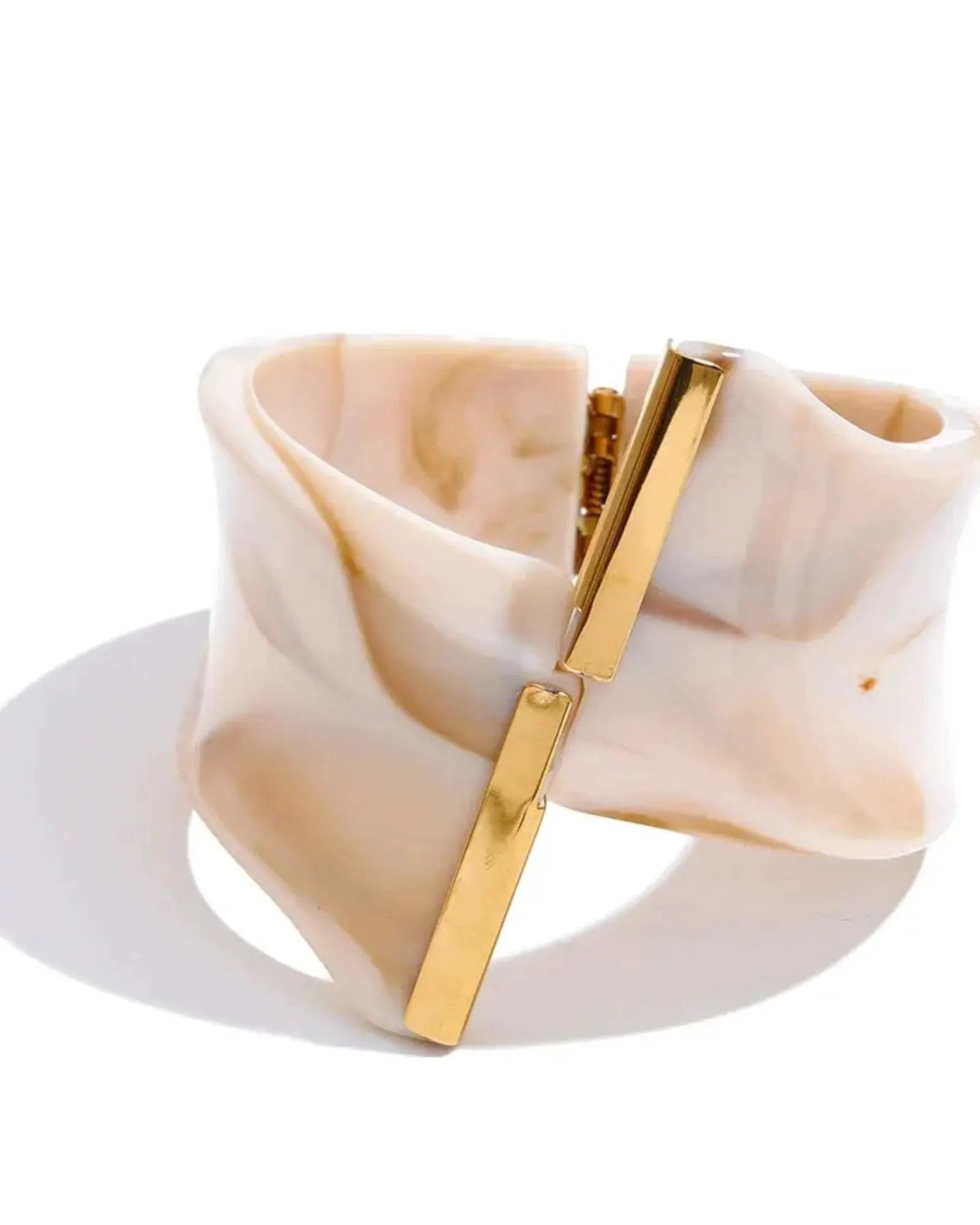 Marble Acrylic Cuff Bracelet With Gold Bar Accents 62mm 18k PVD Plated Stainless Steel by Poised Me Jewelry Studio