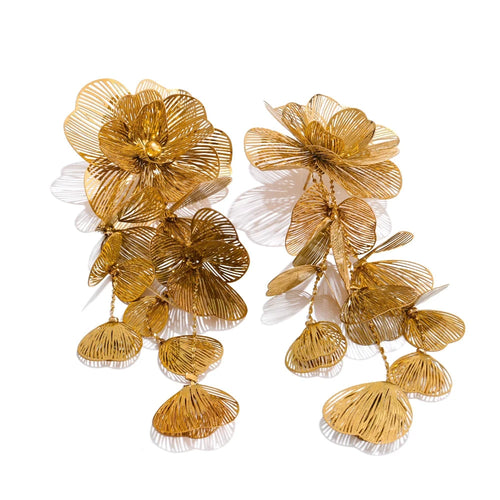 Stainless Steel Big Flower Tassel Drop Dangle Exaggerated Earrings Metal Fashion Eye-Catching Party Jewelry Hypoallergenic by PoisedMe