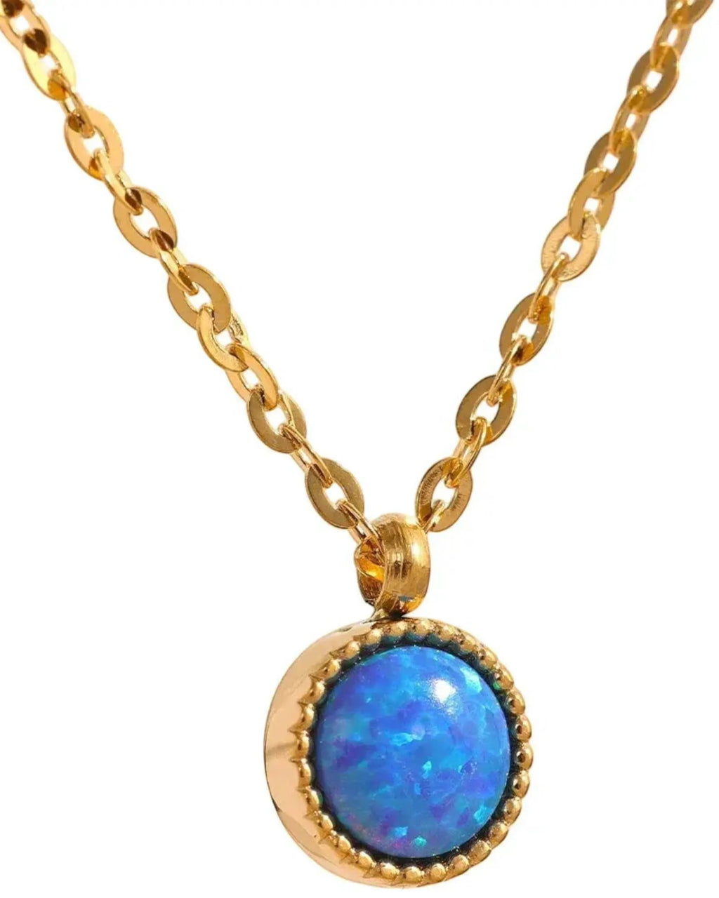 Blue Opal Natural Stone 18K Gold PVD Plated Stainless Steel Pendant Necklace For Women by Poised Me Jewelry Studio