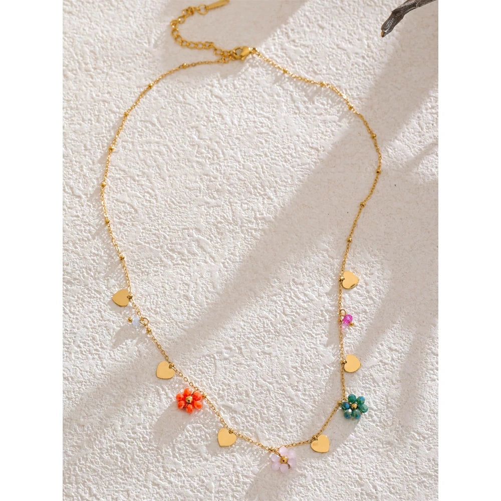 Summer Fashion Crystal Flower Pendant Necklace for Women Stainless Steel Handmade Cute Collar Jewelry 2025 Waterproof by PoisedMe