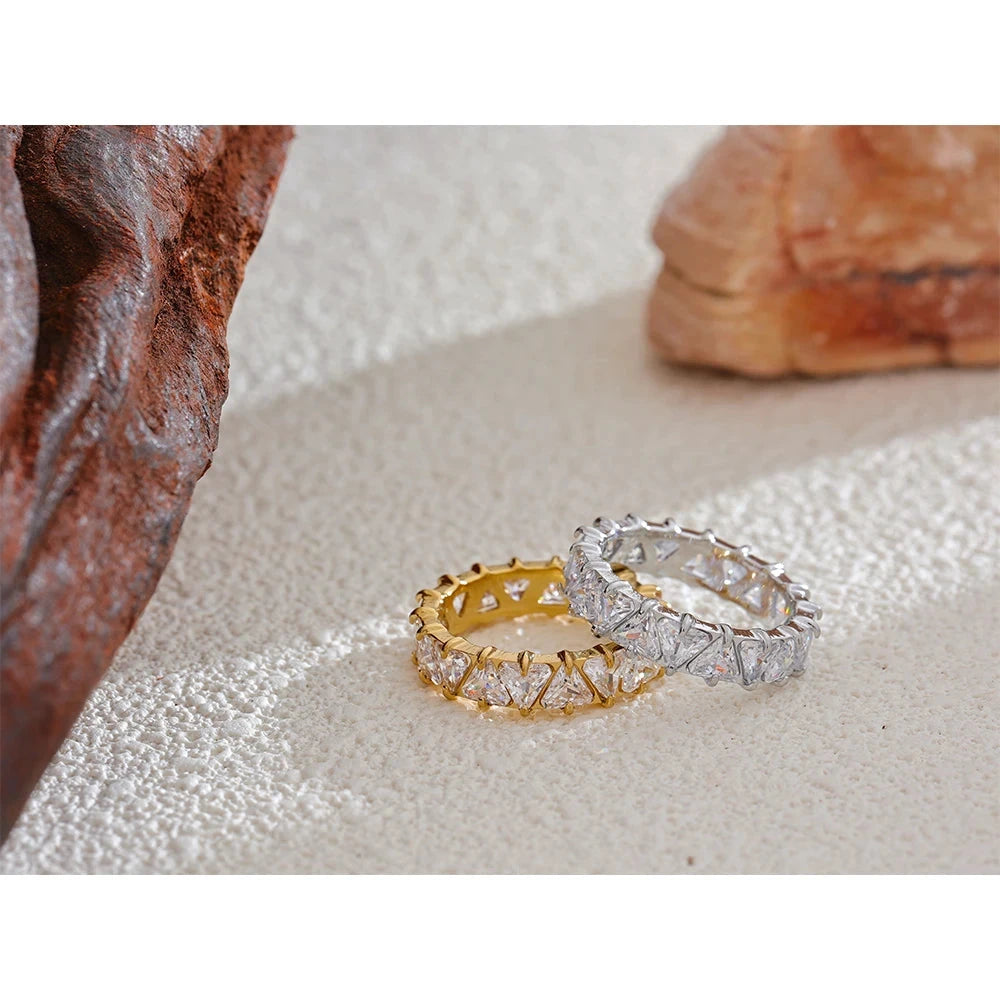 Stainless Steel Delicate Bling Heart Cubic Zirconia Fashion Shiny Ring for Women High Quality Temperament Premium Jewelry by PoisedMe
