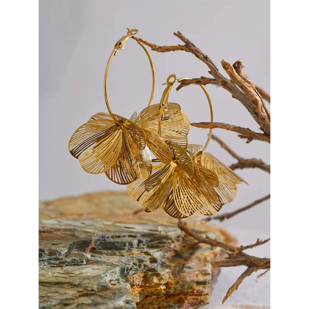 Floral Statement Hoop Earrings – Large 3D Petal Design | Waterproof Gold &amp; Silver Stainless Steel Jewelry for Women by PoisedMe