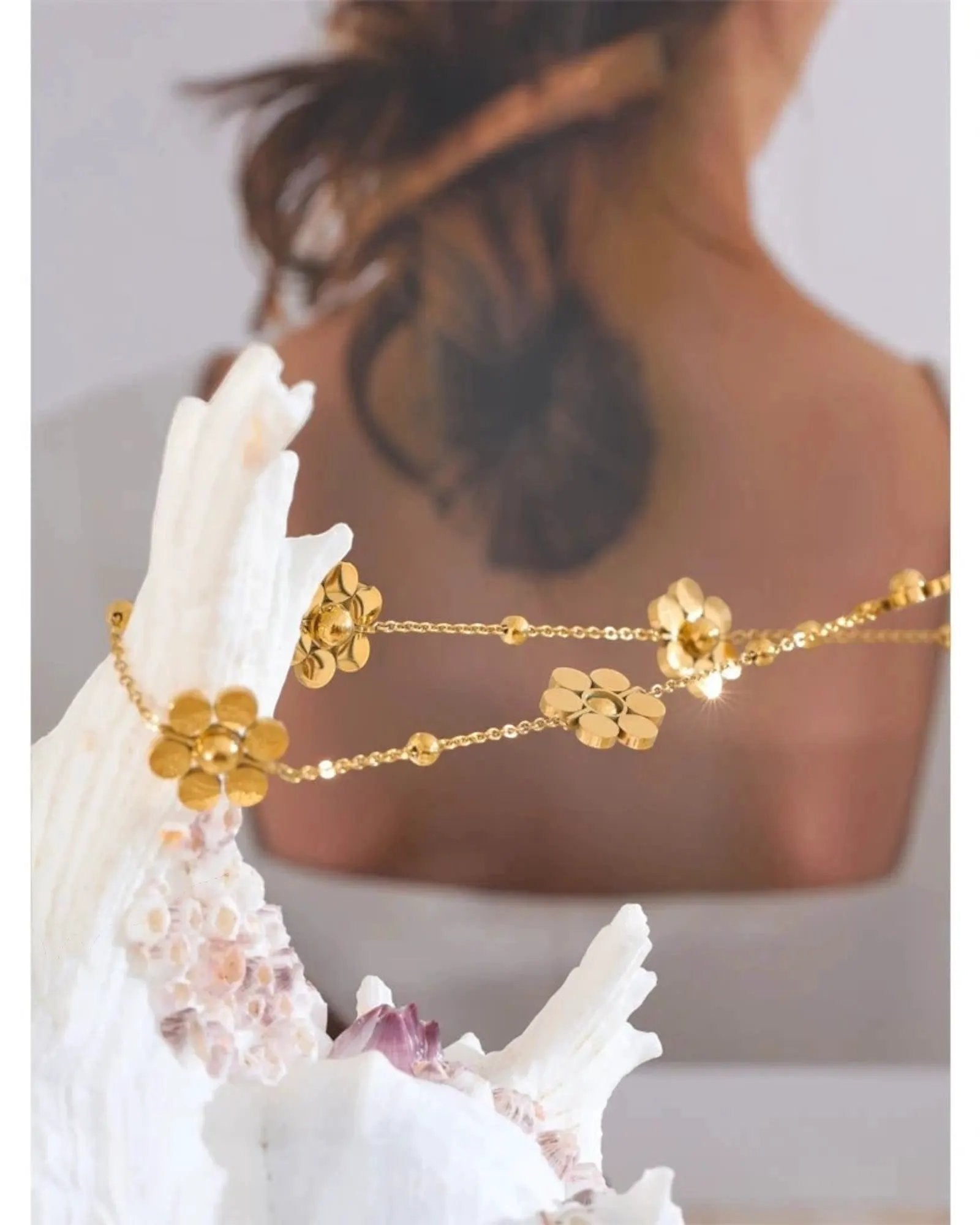 Flower Necklace 18k PVD Gold Plated Waterproof Jewelry For Women by Poised Me Jewelry Studio