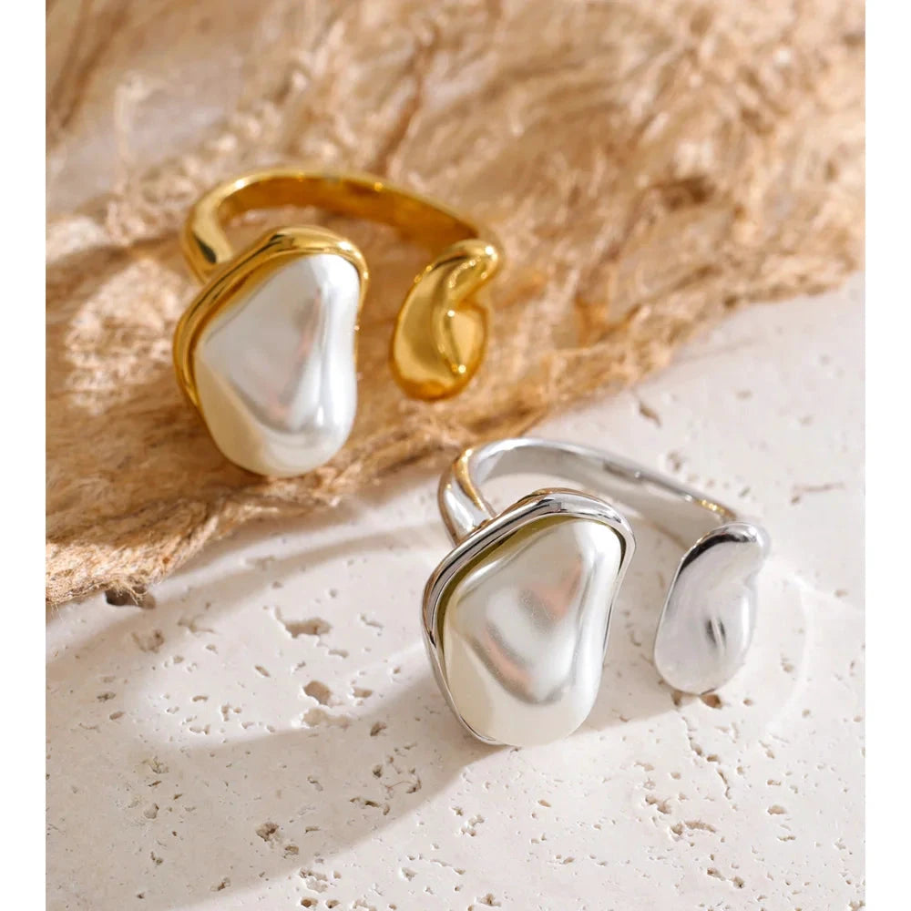 Size 7.5 Vintage Baroque Simulated Pearls Adjustable Ring Arrivals Stainless Steel Chic Charm Jewelry Wholesale Bijoux by PoisedMe