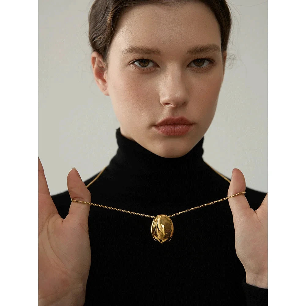 70cm Minimalist Long Unisex Sweater Chain Jewelry 316l Stainless Steel Oval Pendant Necklace for Men Women Waterproof by PoisedMe