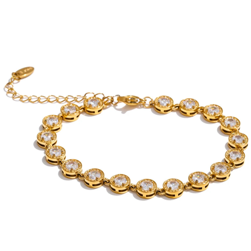 Popular Shiny Cubic Zirconia Chain Luxury Necklace Bracelet Bangle Gold Color Platinum Plated Temperament Jewelry New by PoisedMe
