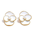 White Enamel Pearls Flower Stud Earrings for Women Golden Stainless Steel Daily Fashion Jewelry Recommend Gift by PoisedMe