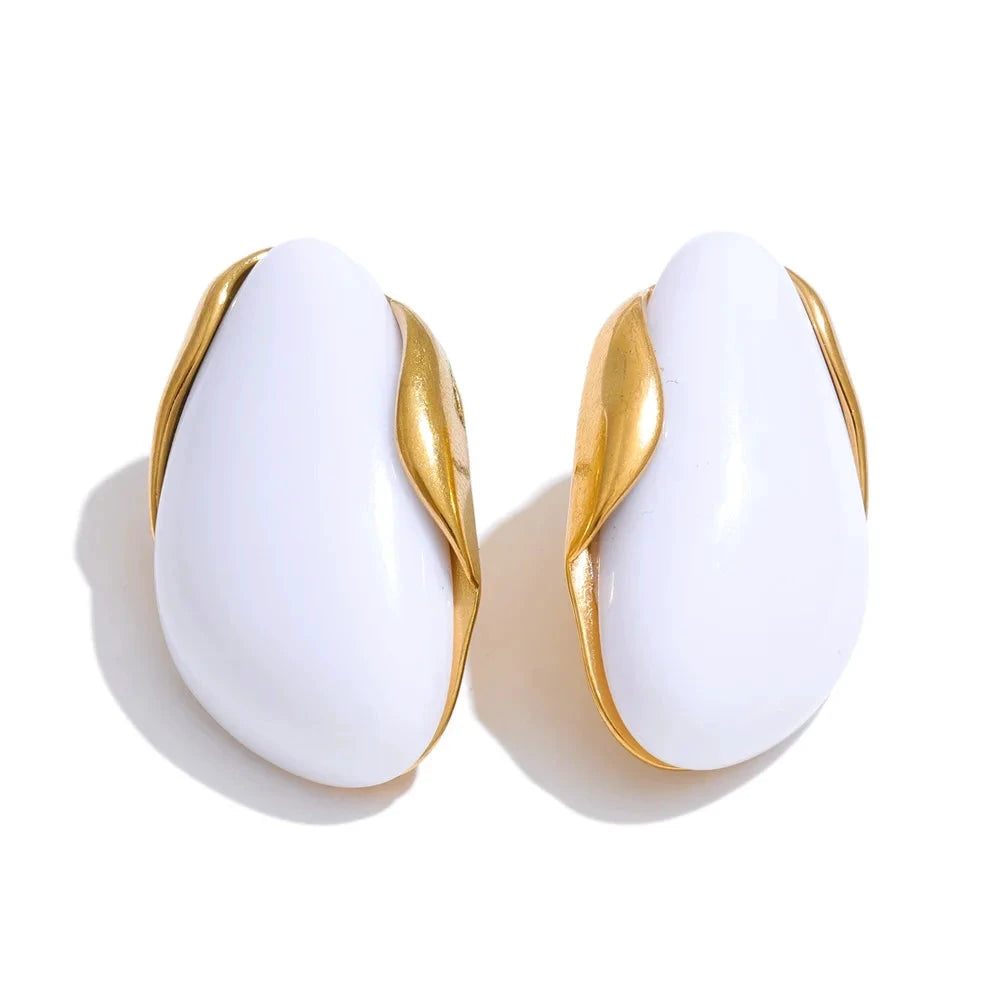 Resin Geometric Stud Earrings For Women 18K Gold Plated Stainless Steel by PoisedMe