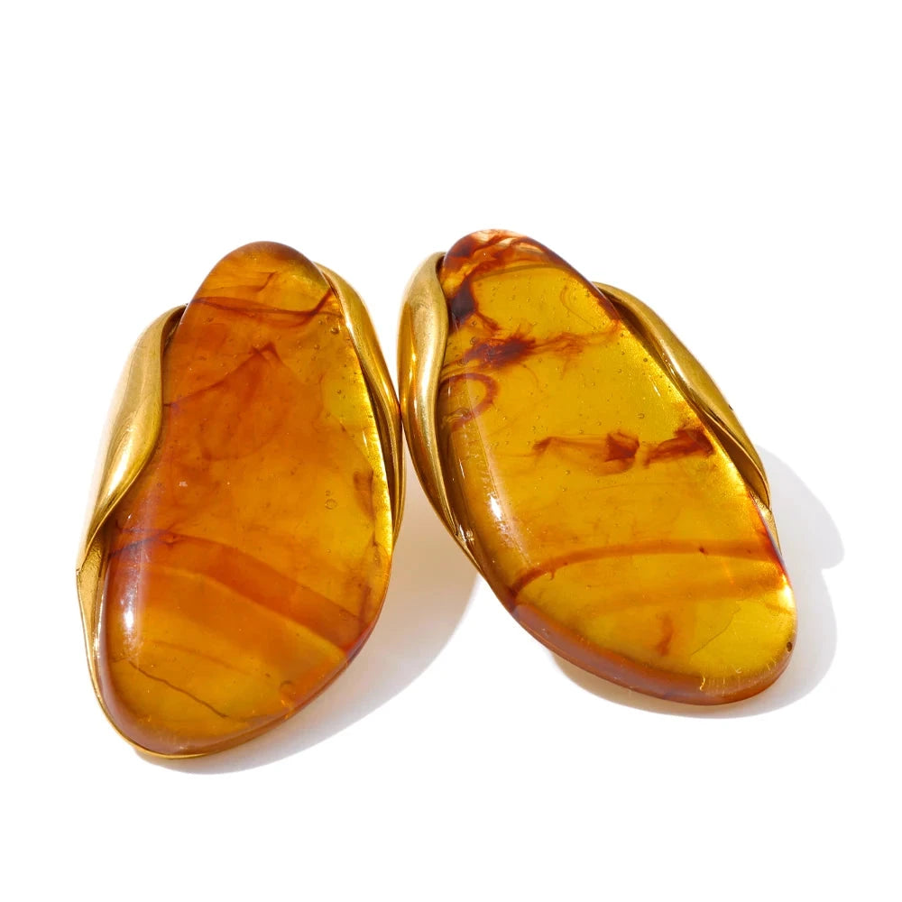 Resin Geometric Stud Earrings For Women 18K Gold Plated Stainless Steel by PoisedMe