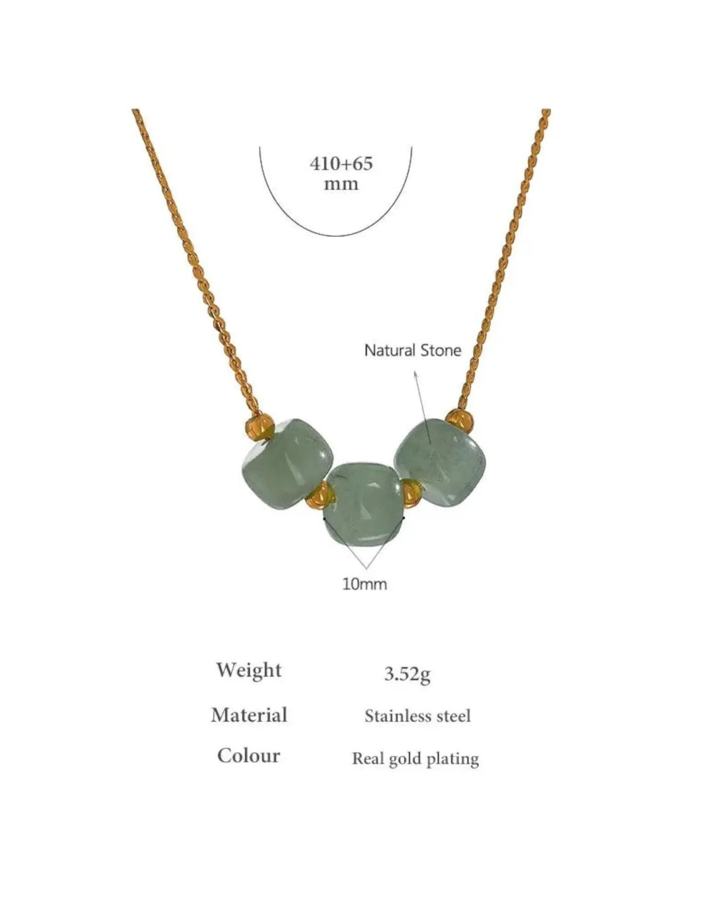 Green Aventurine 18K Gold PVD Plated Stainless Steel Collar Pendant Necklace by Poised Me Jewelry Studio