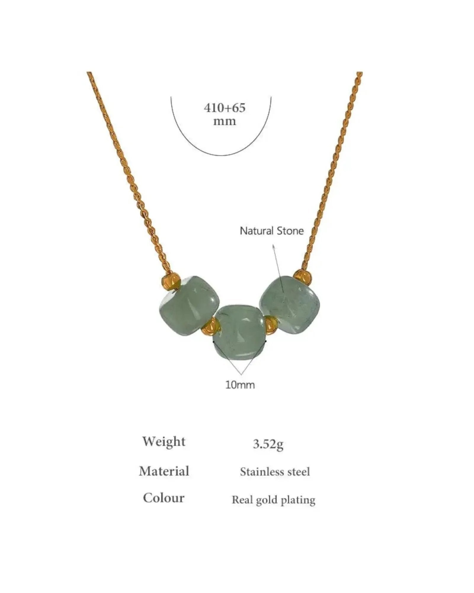 Green Aventurine 18K Gold PVD Plated Stainless Steel Collar Pendant Necklace by Poised Me Jewelry Studio