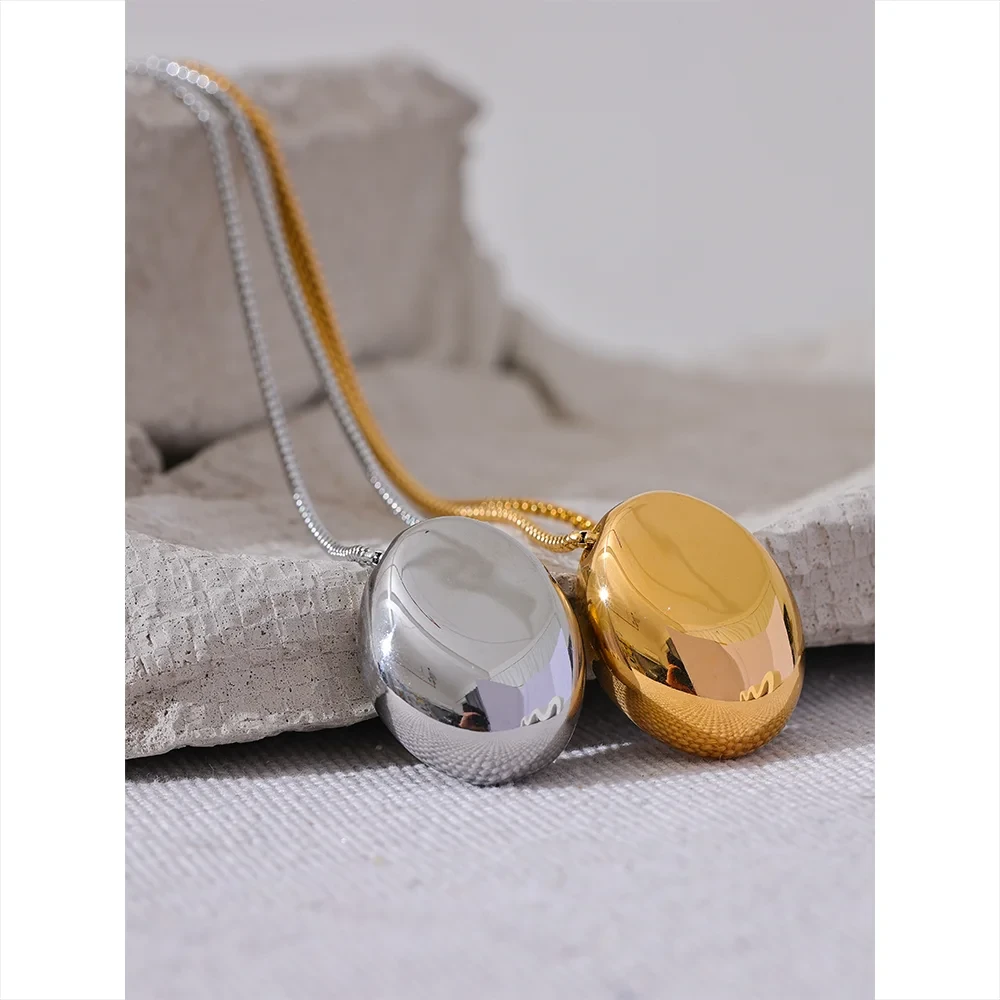 70cm Minimalist Long Unisex Sweater Chain Jewelry 316l Stainless Steel Oval Pendant Necklace for Men Women Waterproof by PoisedMe