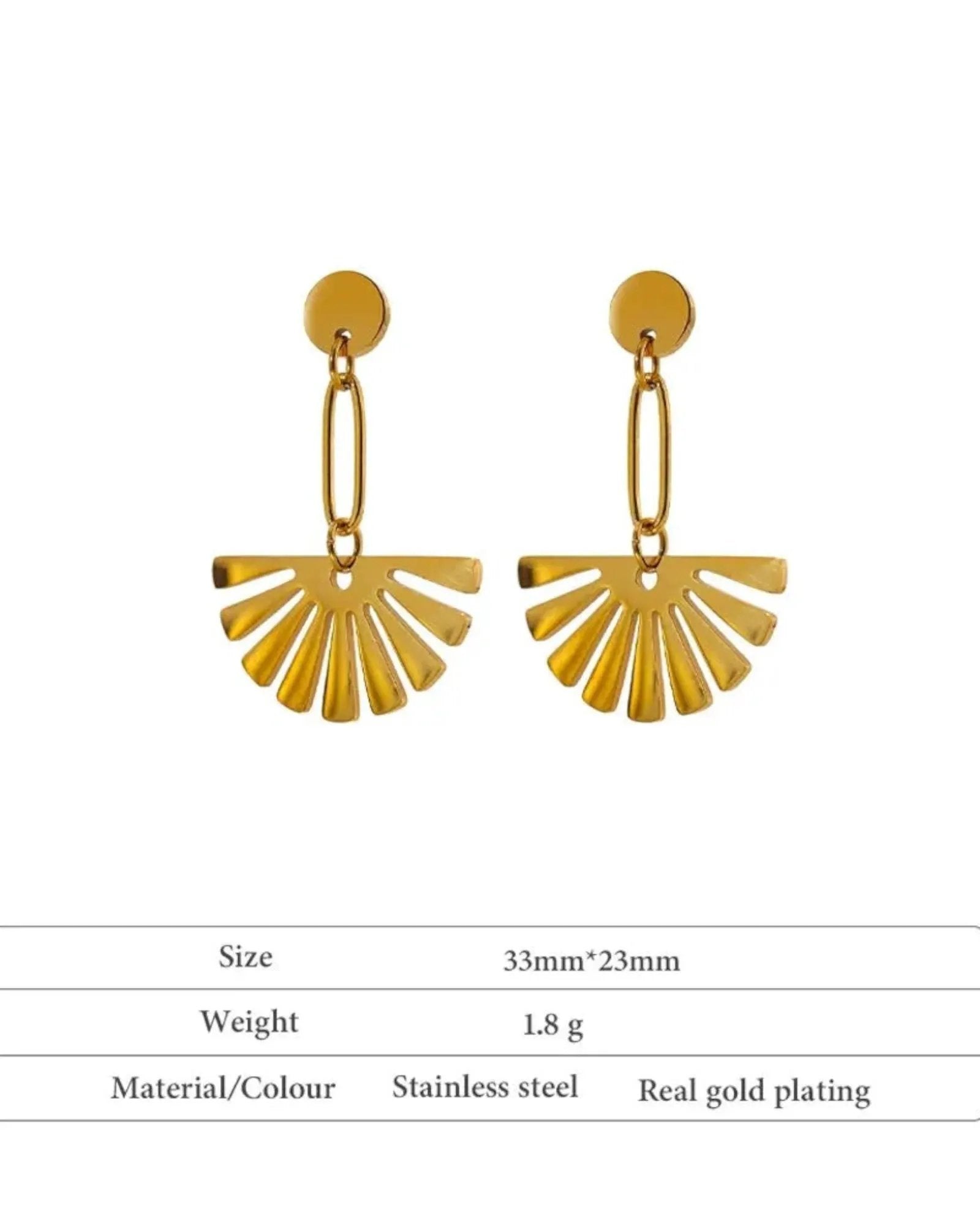 Geometric Fan Shape Drop 18K Gold PVD Plated Stainless Steel Earrings by Poised Me Jewelry Studio
