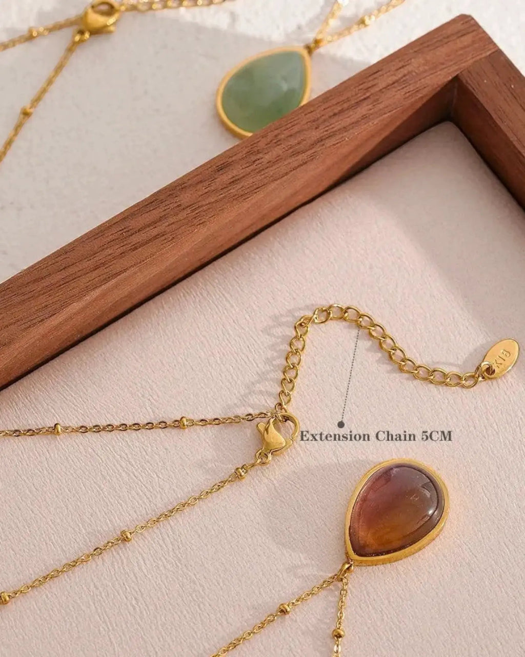Amethyst Green Aventurine Water Drop 18K Gold PVD Plated Stainless Steel Necklace Pendant by Poised Me Jewelry Studio