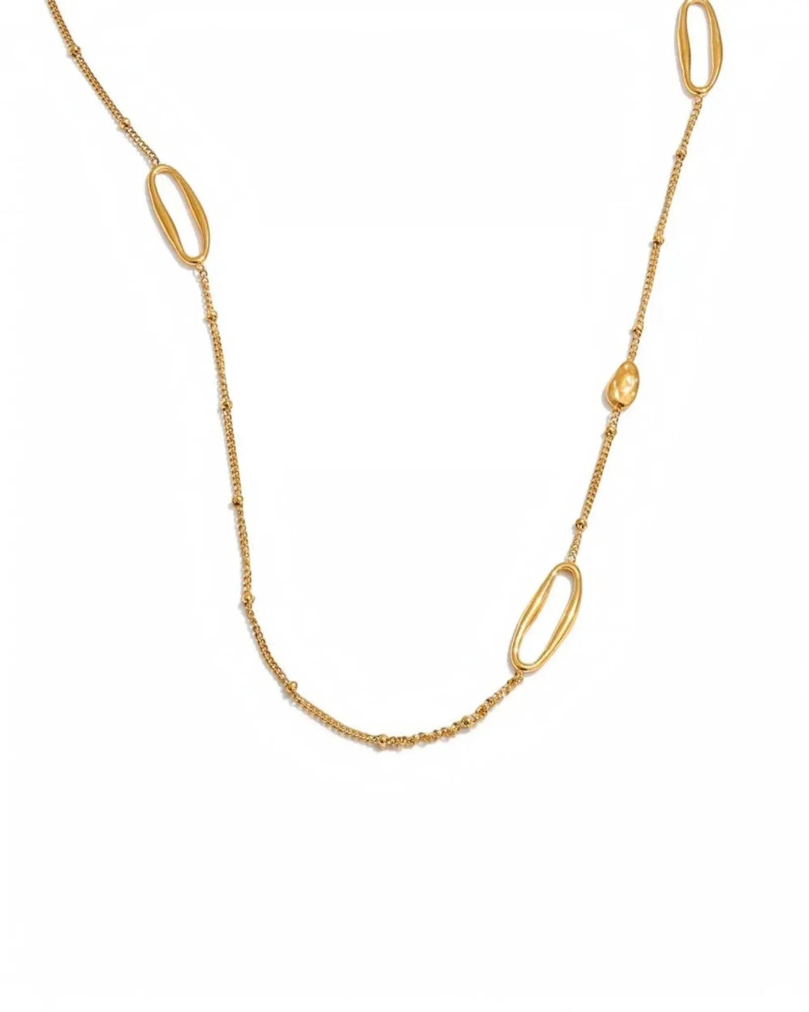 Oval Sweater Chain Long 18K Gold PVD Plated Stainless Steel Necklace 88cm by Poised Me Jewelry Studio