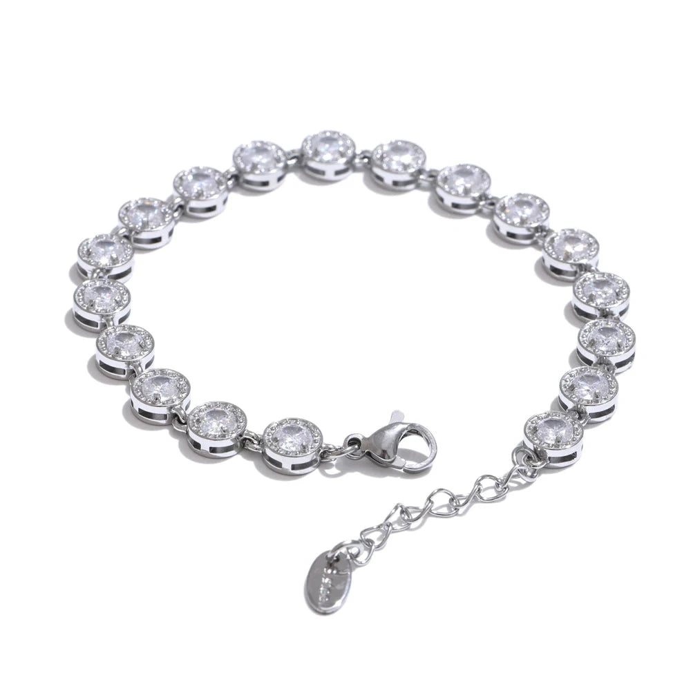 Popular Shiny Cubic Zirconia Chain Luxury Necklace Bracelet Bangle Gold Color Platinum Plated Temperament Jewelry New by PoisedMe