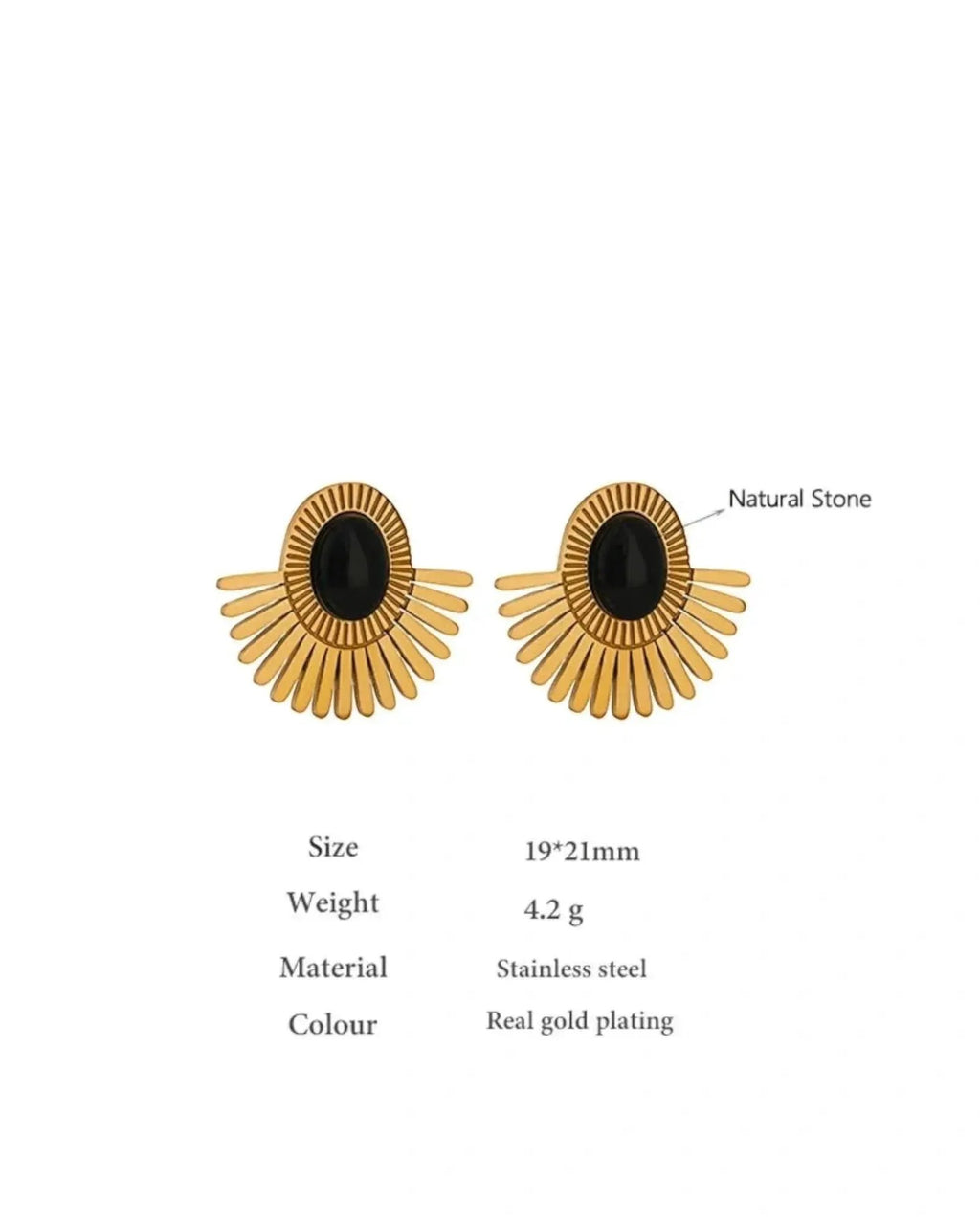 Gold Tone Sunburst Clip Earrings With Green Malachite Stone Statement Jewelry by Poised Me Jewelry Studio