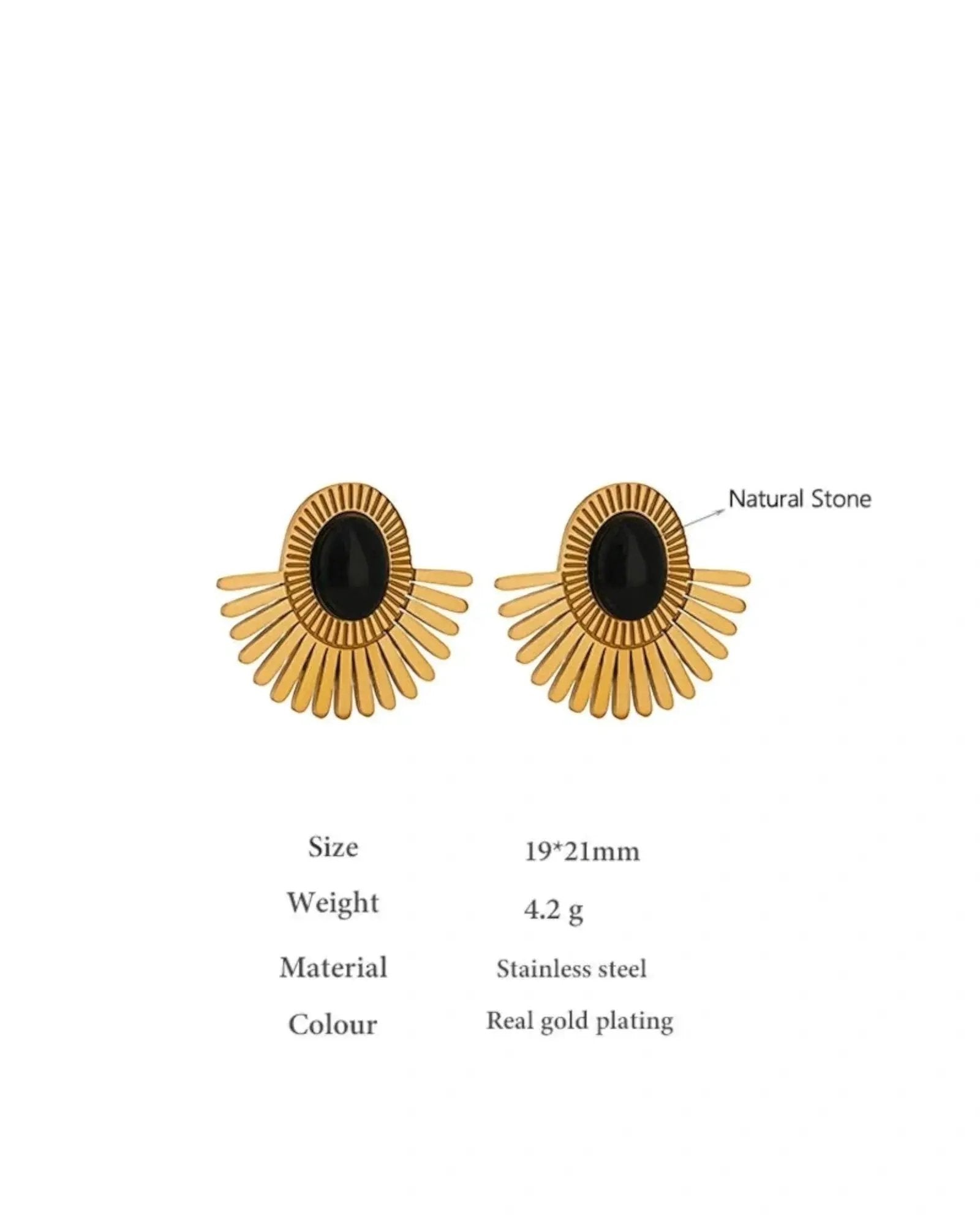 Gold Tone Sunburst Clip Earrings With Green Malachite Stone Statement Jewelry by Poised Me Jewelry Studio
