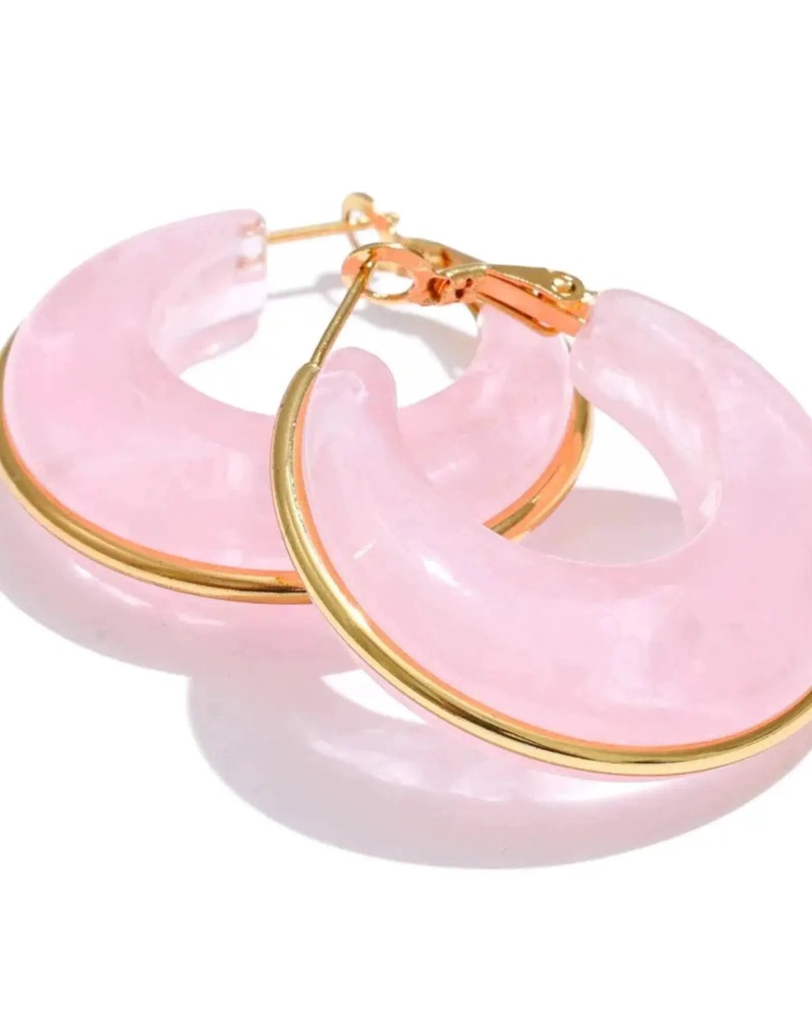 Green Marble Acrylic Hoop Earrings With 18K Gold PVD Plated Stainless Steel Trim For Women by Poised Me Jewelry Studio