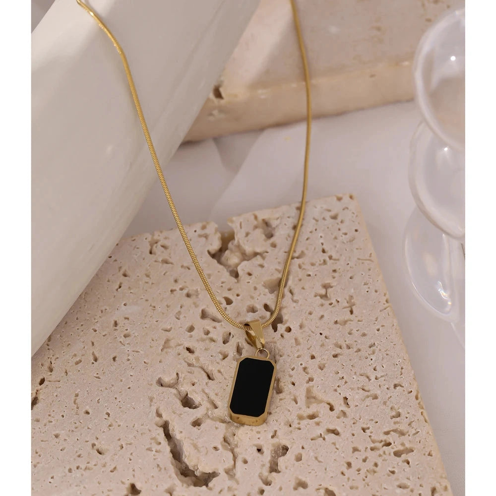 Double-Sided Black White Enamel Natural Shell Pendant Necklace for Women Stainless Steel Metal Choker Temperament Gift by PoisedMe