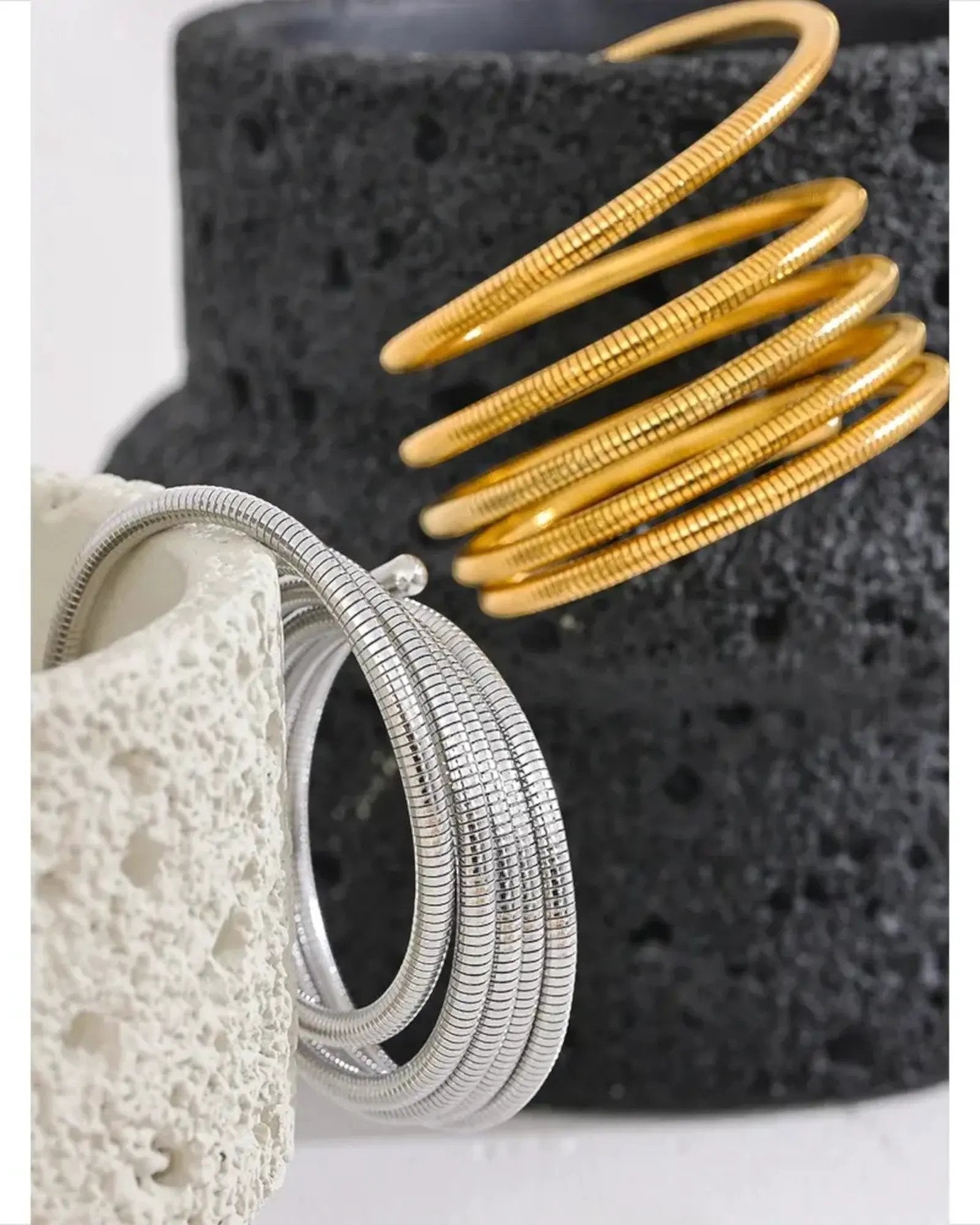 Stackable Multi Layer Wrap Arm Bracelet Bangle Unisex Waterproof 18K Gold PVD Plated Stainless Steel by Poised Me Jewelry Studio