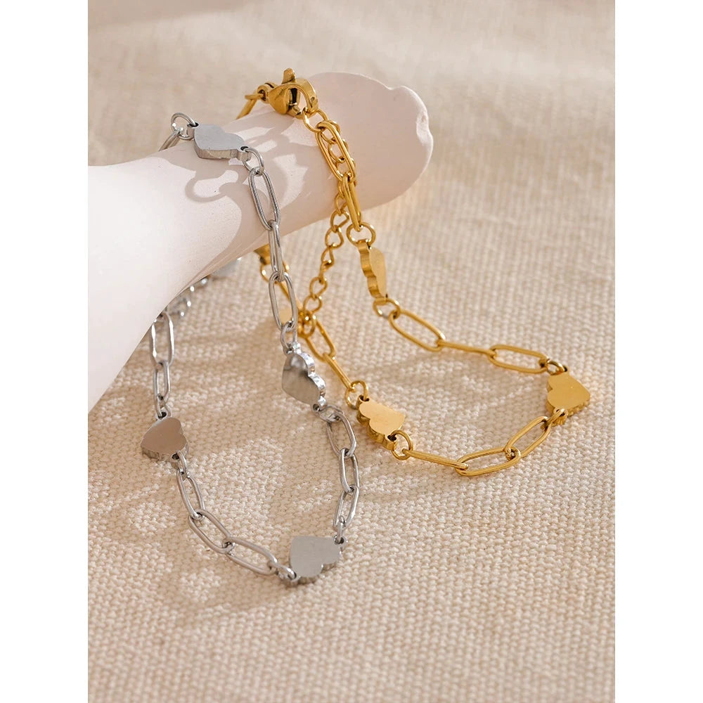 Fashion Stainless Steel Heart Handmade Chain Bracelet Bangle Waterproof Daily Charm Wrist Jewelry Bijoux Femme by PoisedMe