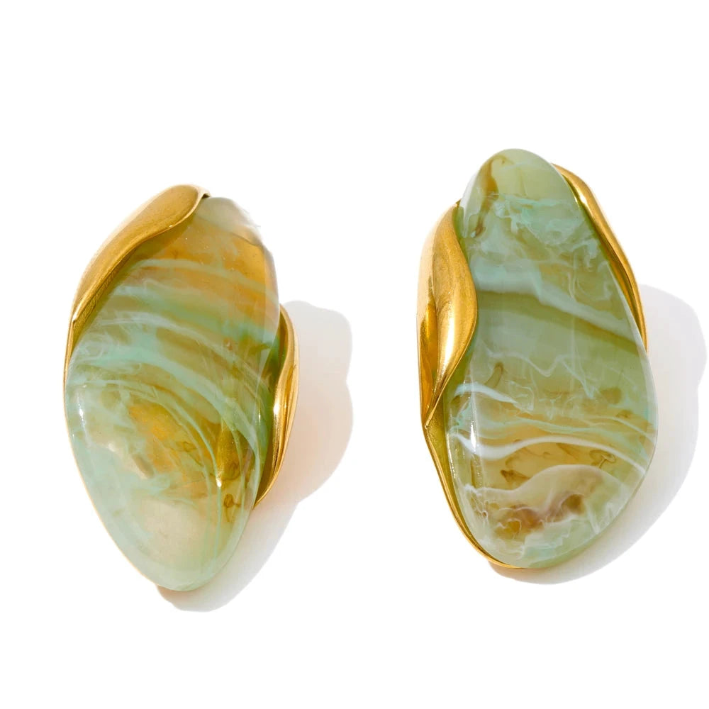 Resin Geometric Stud Earrings For Women 18K Gold Plated Stainless Steel by PoisedMe