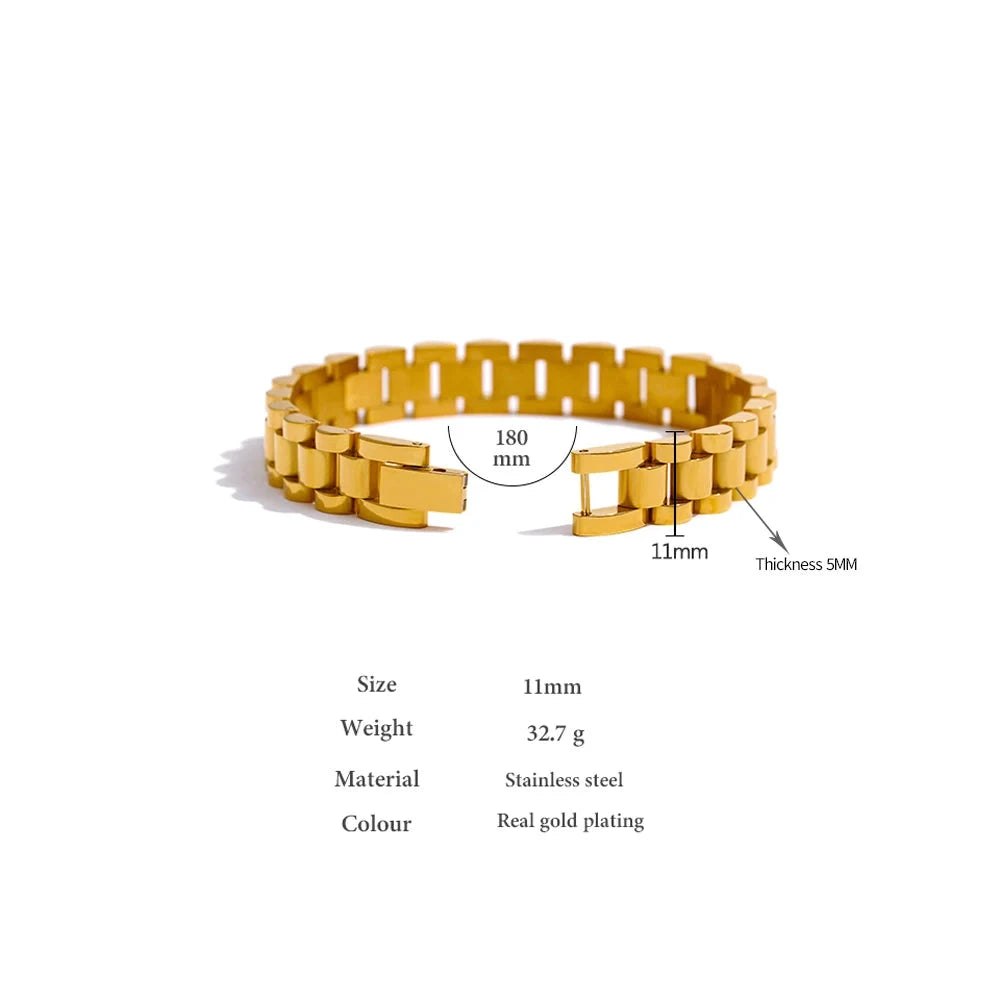 Chain Bracelet Simple 18K Plated Stainless Steel Heavy Metal Texture Fashion Jewelry Men Bijoux Femme Party Waterproof by PoisedMe