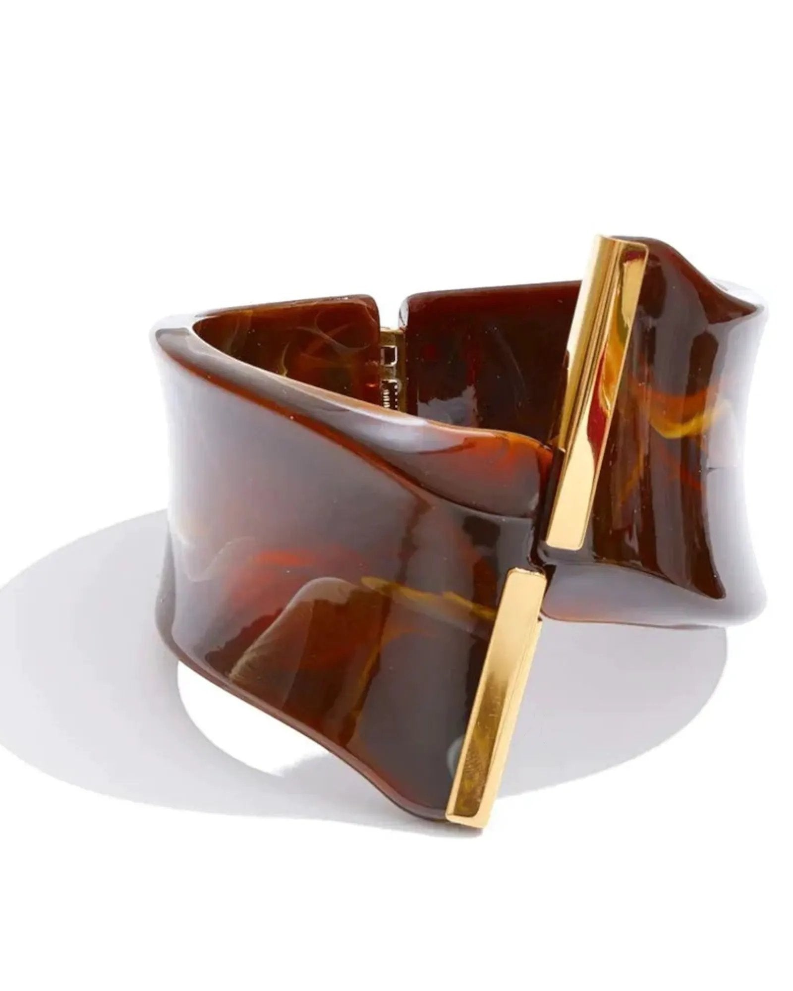 Marble Acrylic Cuff Bracelet With Gold Bar Accents 62mm 18k PVD Plated Stainless Steel by Poised Me Jewelry Studio