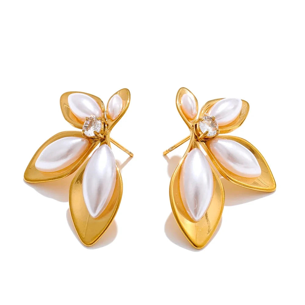Fashion Stainless Steel Leaves Flower Stud Earrings Bright Anti Allergy Waterproof Charm Texture High Quality Jewelry by PoisedMe