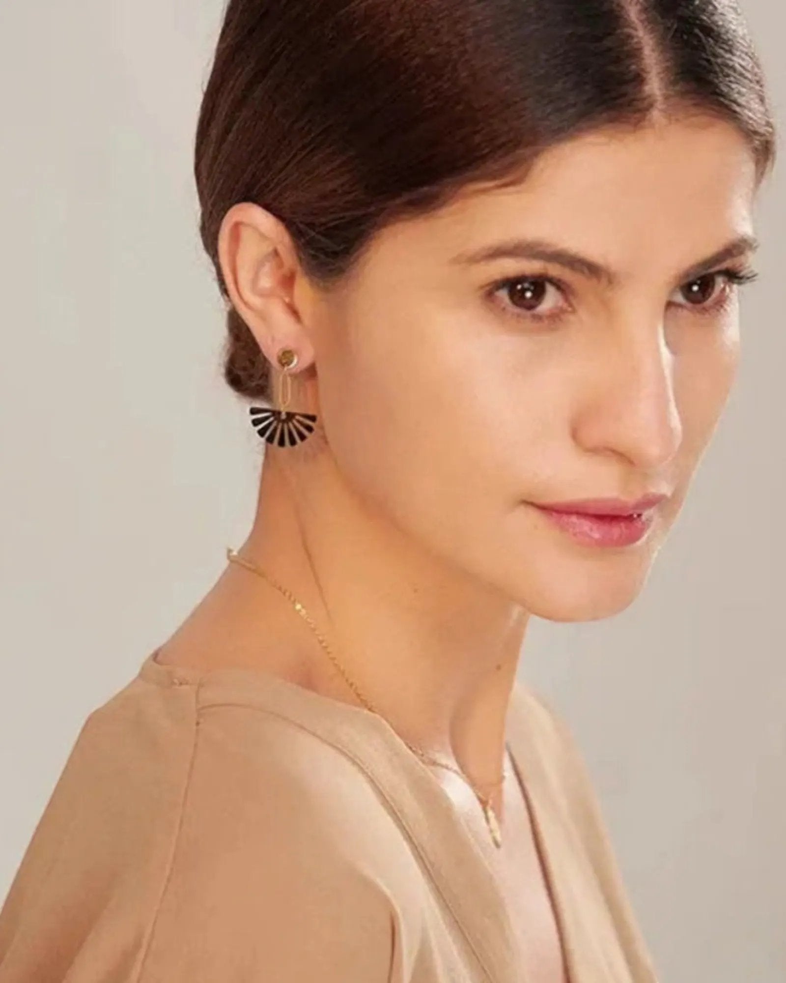 Geometric Fan Shape Drop 18K Gold PVD Plated Stainless Steel Earrings by Poised Me Jewelry Studio