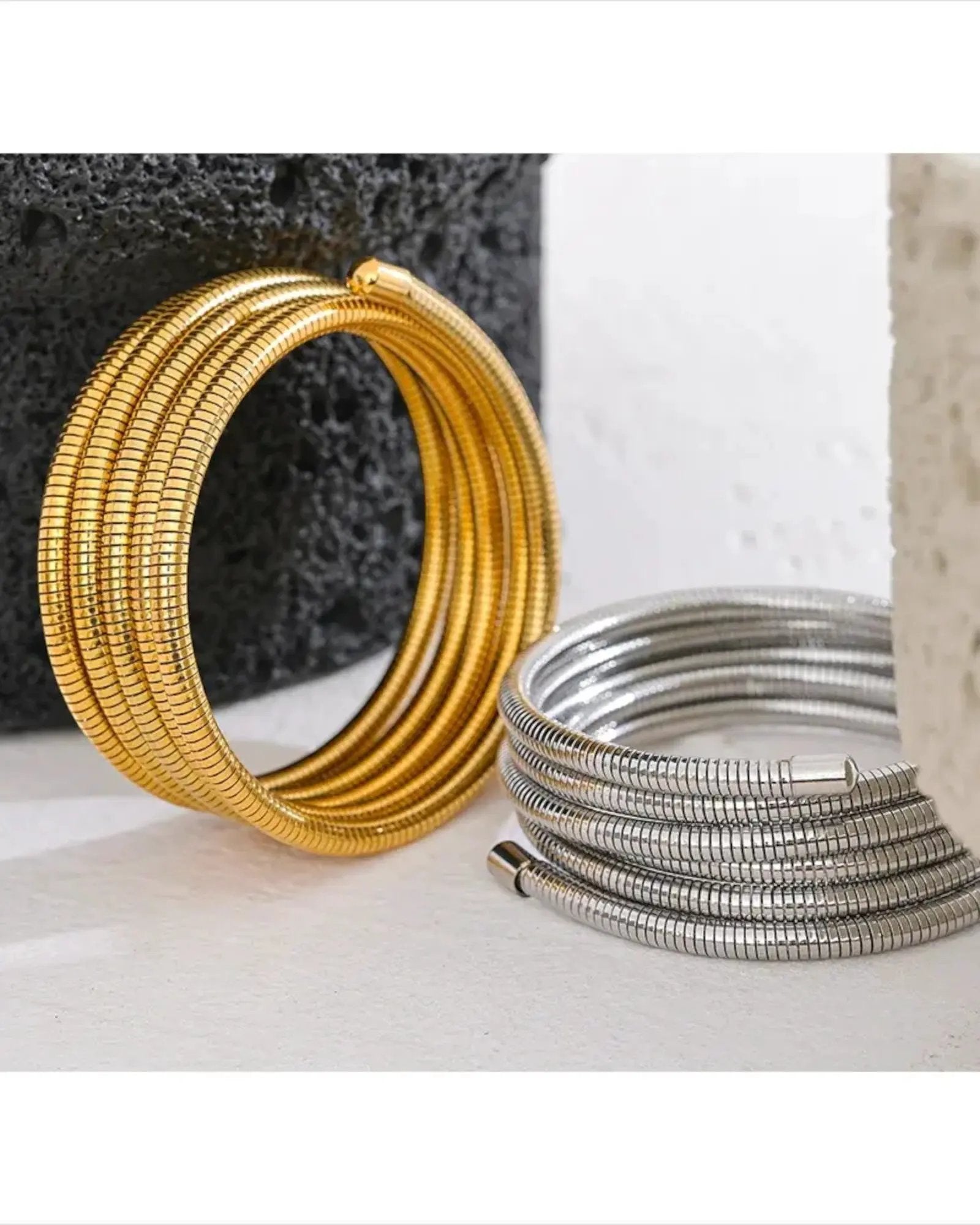 Stackable Multi Layer Wrap Arm Bracelet Bangle Unisex Waterproof 18K Gold PVD Plated Stainless Steel by Poised Me Jewelry Studio